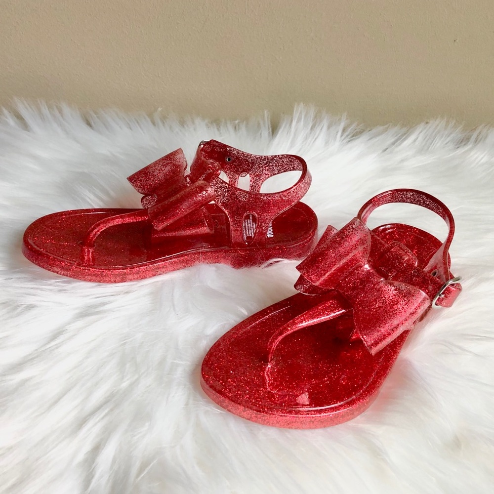 NEW Gymboree Red Sparkle Bow Jelly Sandals - Picture 3 of 6